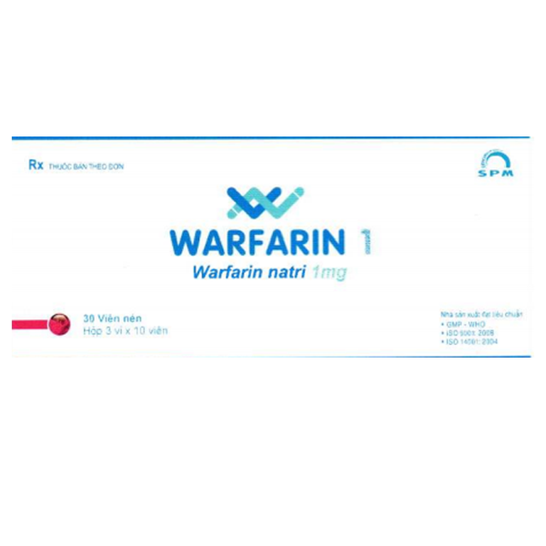 Thuốc Warfarin 1 S.P.M điều trị ngắn hạn huyết khối tĩnh mạch và nghẽn mạch phổi cấp tính (3 vỉ x 10 viên)