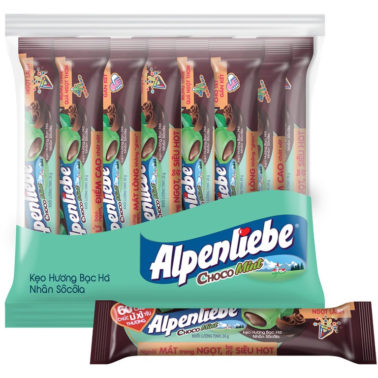 Kẹo Alpenliebe Bạc Hà Nhân Sôcôla bổ sung năng lượng và các dưỡng chất cần thiết (16 cây)