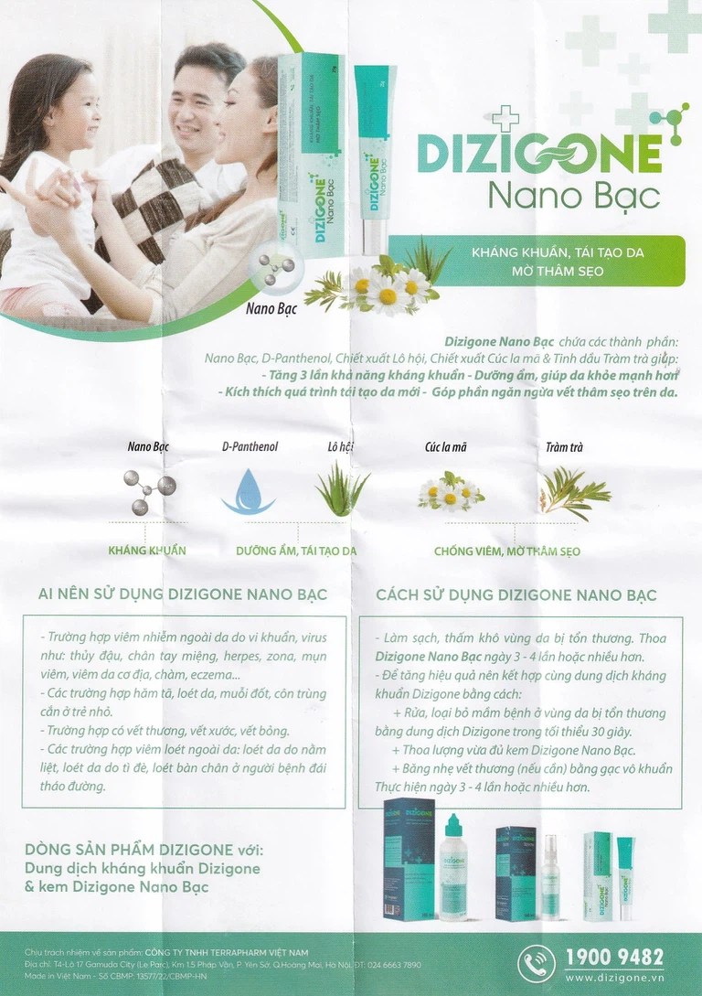 Kem bôi Dizigone Nano Bạc Terrapharm hỗ trợ kháng khuẩn, tái tạo da và ngăn ngừa sẹo (25g)