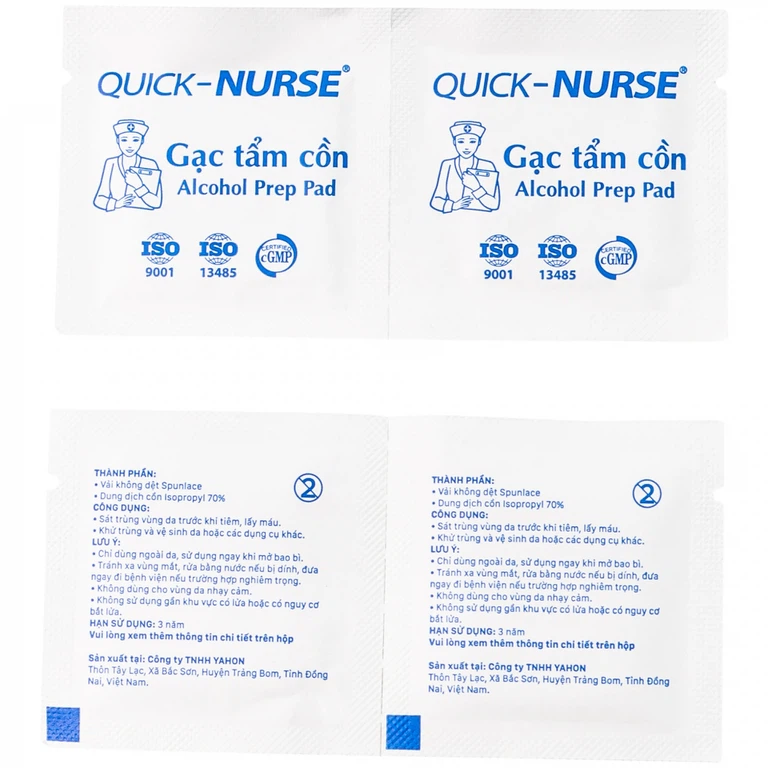 Gạc tẩm cồn 6cm x 6cm Quick - Nurse sát trùng da, khử trùng dụng cụ (100 miếng)
