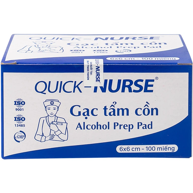 Gạc tẩm cồn 6cm x 6cm Quick - Nurse sát trùng da, khử trùng dụng cụ (100 miếng)