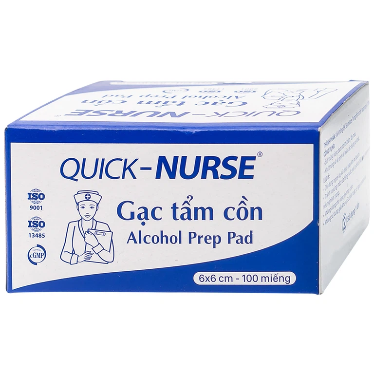 Gạc tẩm cồn 6cm x 6cm Quick - Nurse sát trùng da, khử trùng dụng cụ (100 miếng)