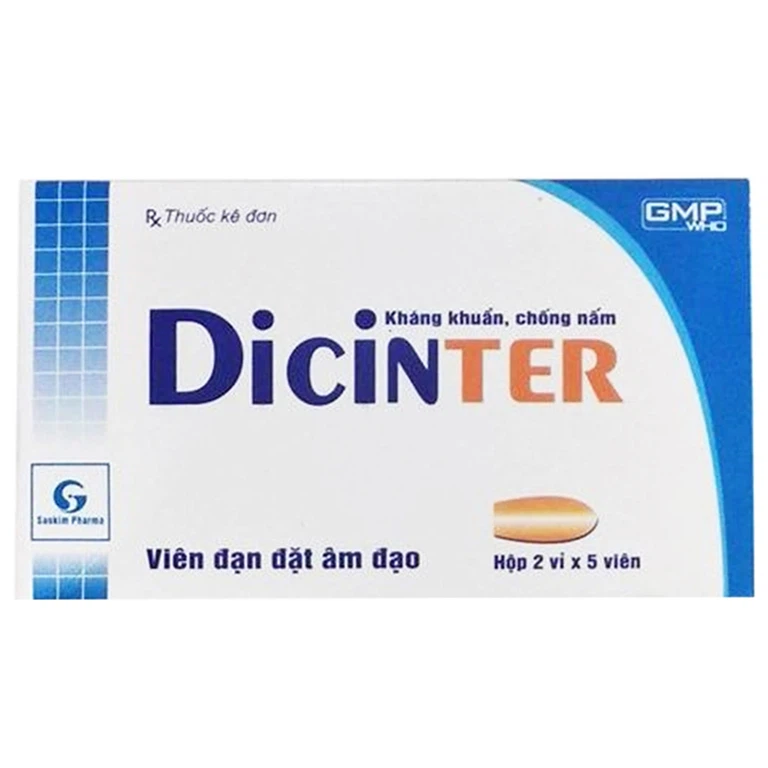 Viên đặt âm đạo Dicinter Saokim điều trị viêm âm đạo (2 vỉ x 5 viên)