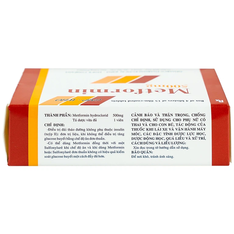 Viên nén Metformin 500mg Tipharco điều trị đái tháo đường típ 2 (4 vỉ x 15 viên)