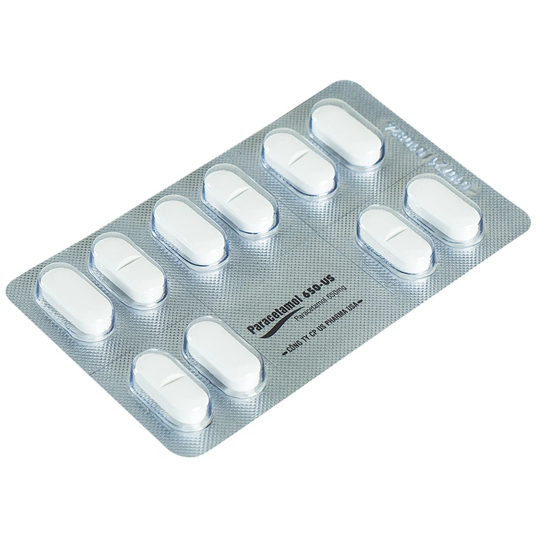 Viên nén Paracetamol 650-US giảm đau, hạ sốt, giảm chứng nhức đầu, đau răng (10 vỉ x 10 viên)