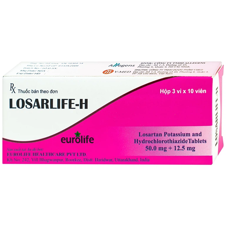 Viên nén Losarlife-H 50mg/12.5mg Eurolife điều trị cao huyết áp (3 vỉ x 10 viên)