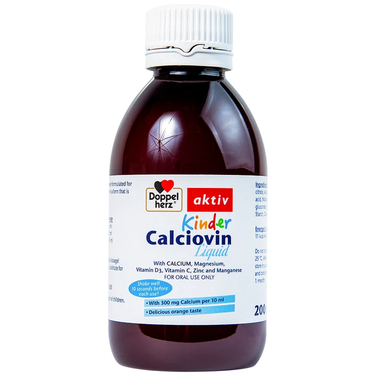 Dung dịch Kinder Calciovin Liquid Doppelherz Aktiv bổ sung canxi, magie và các vitamin (200ml)