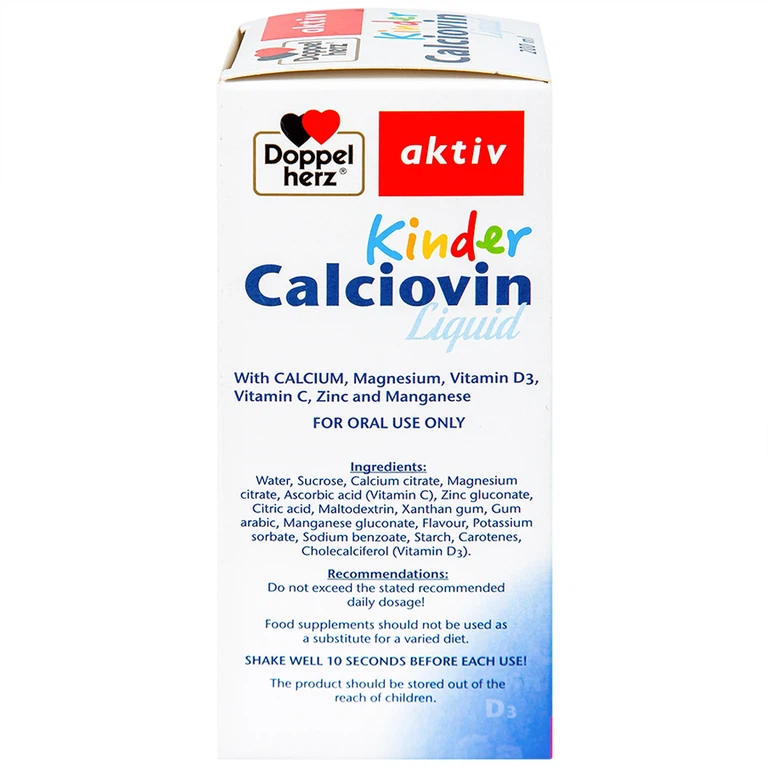 Dung dịch Kinder Calciovin Liquid Doppelherz Aktiv bổ sung canxi, magie và các vitamin (200ml)