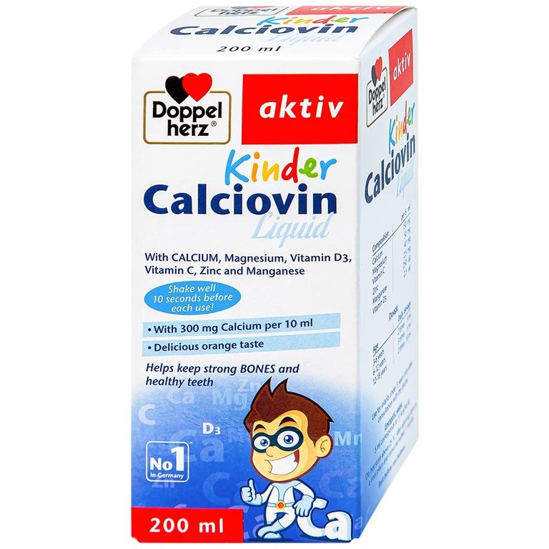 Dung dịch Kinder Calciovin Liquid Doppelherz Aktiv bổ sung canxi, magie và các vitamin (200ml)