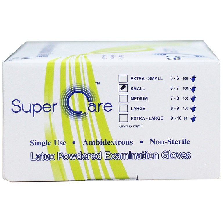Găng tay thăm khám dùng trong y tế Super Care Latex Powdered Examination Gloves Size S (100 cái)