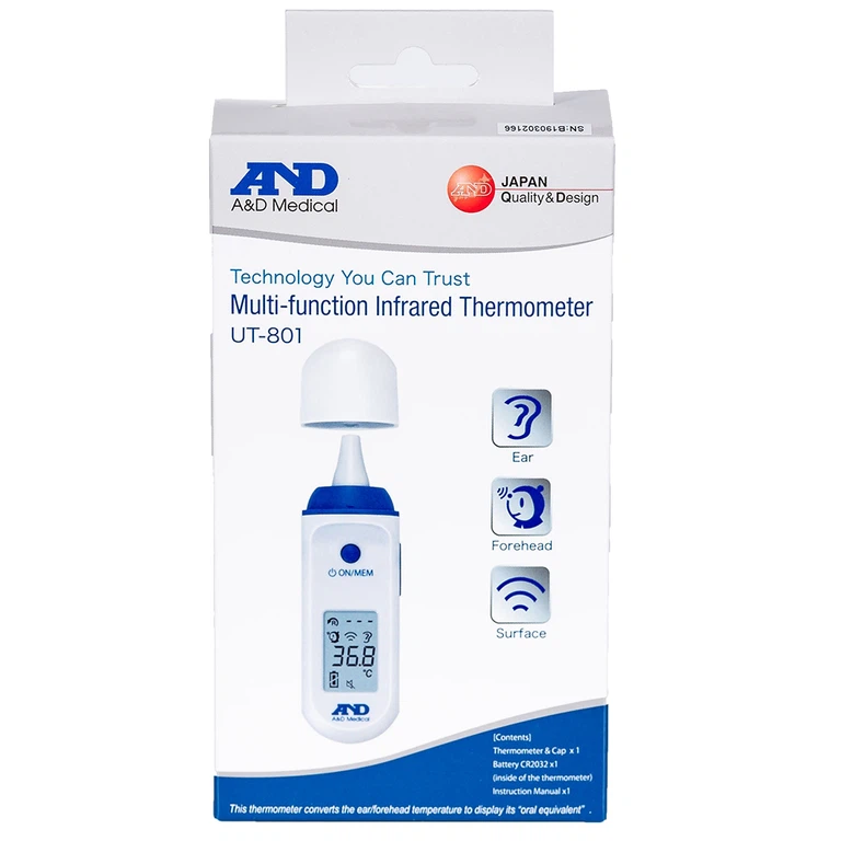 Nhiệt kế hồng ngoại đo tai, trán AND A&D Medical UT-801 đo nhanh, chính xác chỉ sau 1 giây