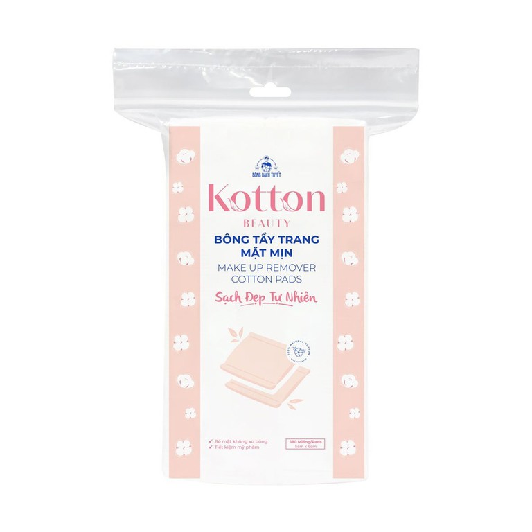 Bông tẩy trang mặt mịn Kotton Beauty Bạch Tuyết làm sạch da mặt hàng ngày (60 miếng)