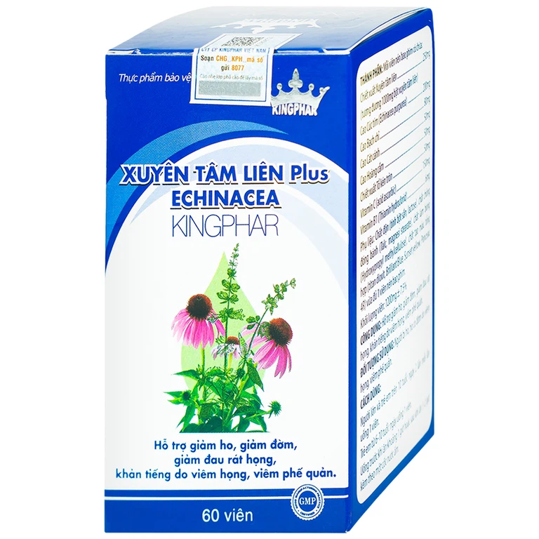 Viên nén Xuyên Tâm Liên Plus Echinacea Kingphar hỗ trợ giảm ho, giảm đờm, giảm đau rát họng (60 viên)