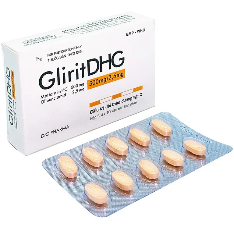 Thuốc GliritDHG 500mg/2,5mg điều trị đái tháo đường tuýp 2 (3 vỉ x 10 viên)