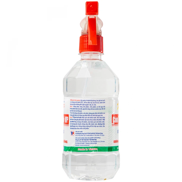 Cồn 70 độ Vĩnh Phúc có vòi xịt diệt khuẩn dụng cụ y tế, bề mặt trong y tế (500ml)