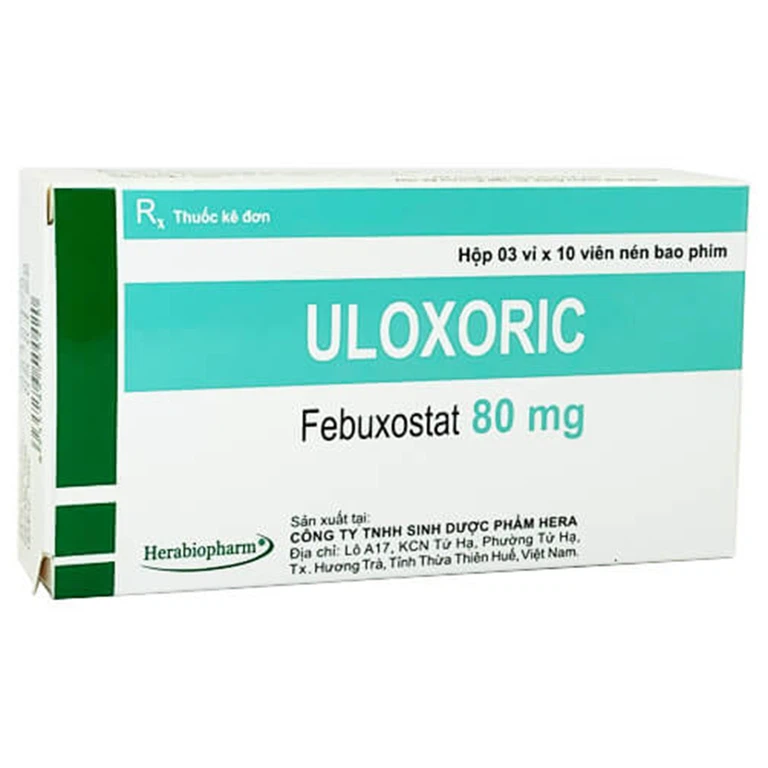 Thuốc Uloxoric 80mg Herabiopharm điều trị tăng acid uric máu (3 vỉ x 10 viên)