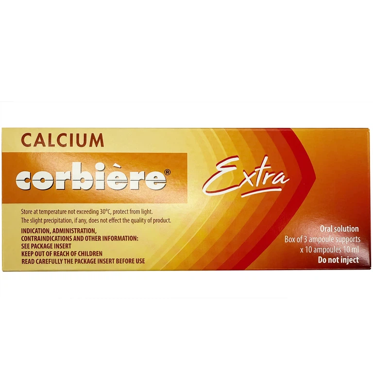 Dung dịch uống Calcium Corbière Extra Sanofi bổ sung canxi, hỗ trợ điều trị loãng xương (3 vỉ x 10 ống x 10ml)