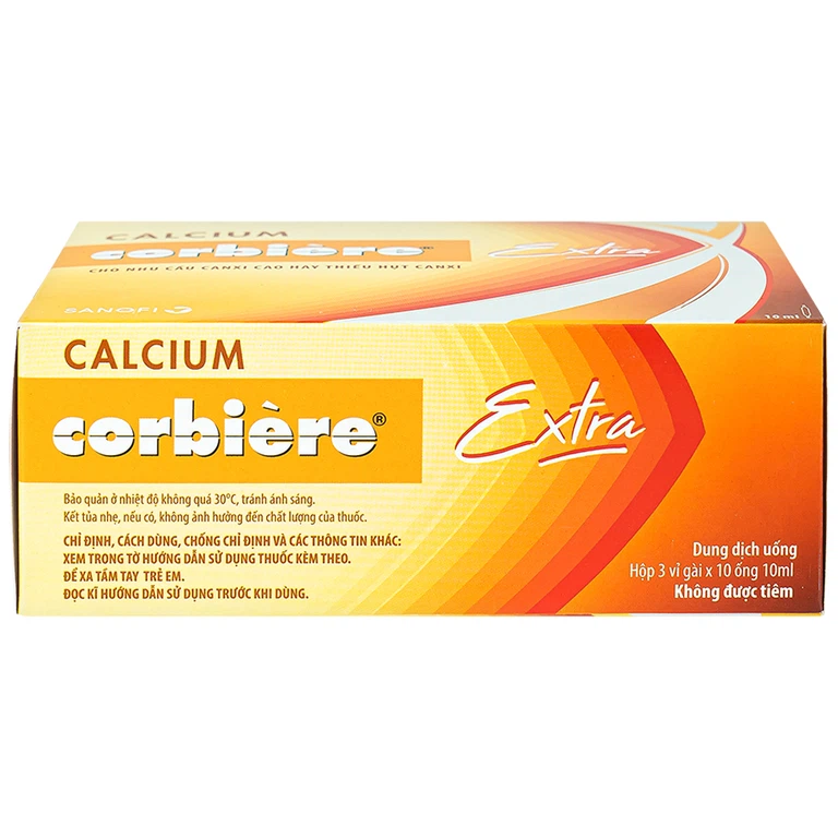 Dung dịch uống Calcium Corbière Extra Sanofi bổ sung canxi, hỗ trợ điều trị loãng xương (3 vỉ x 10 ống x 10ml)