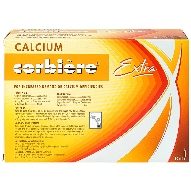 Dung dịch uống Calcium Corbière Extra Sanofi bổ sung canxi, hỗ trợ điều trị loãng xương (3 vỉ x 10 ống x 10ml)