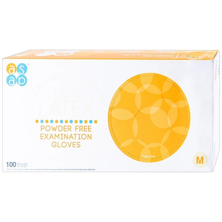 Găng tay cao su y tế không bột Size M Polymer Latex Asap Powder Free Examination Gloves (100 cái)