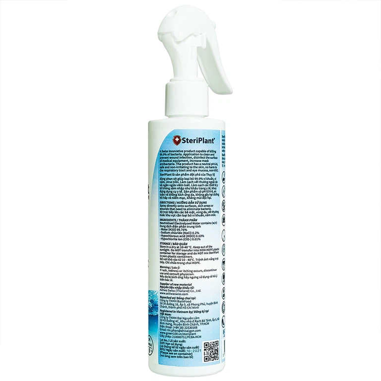 Nước xịt khuẩn Steriplant 200ml làm sạch vết thương ngoài da và ngăn ngừa viêm loét