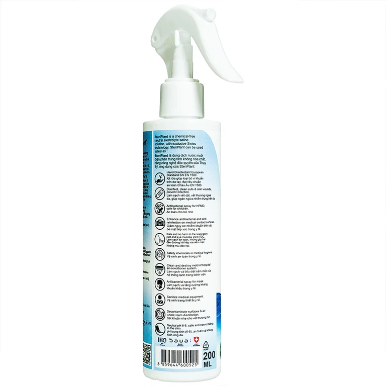 Nước xịt khuẩn Steriplant 200ml làm sạch vết thương ngoài da và ngăn ngừa viêm loét