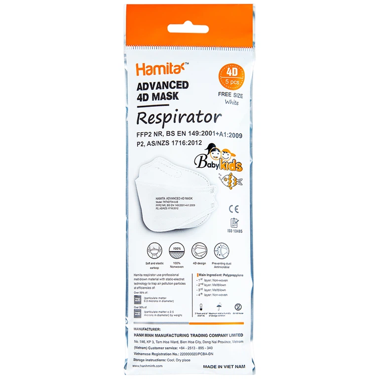 Khẩu trang y tế Hamita Advanced 4D Mask hỗ trợ ngăn khói, bụi, kháng khuẩn (5 cái)