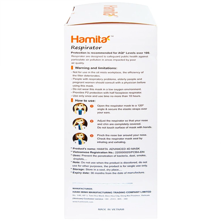 Khẩu trang y tế Hamita Advanced 4D Mask hỗ trợ ngăn khói, bụi, kháng khuẩn (5 cái)