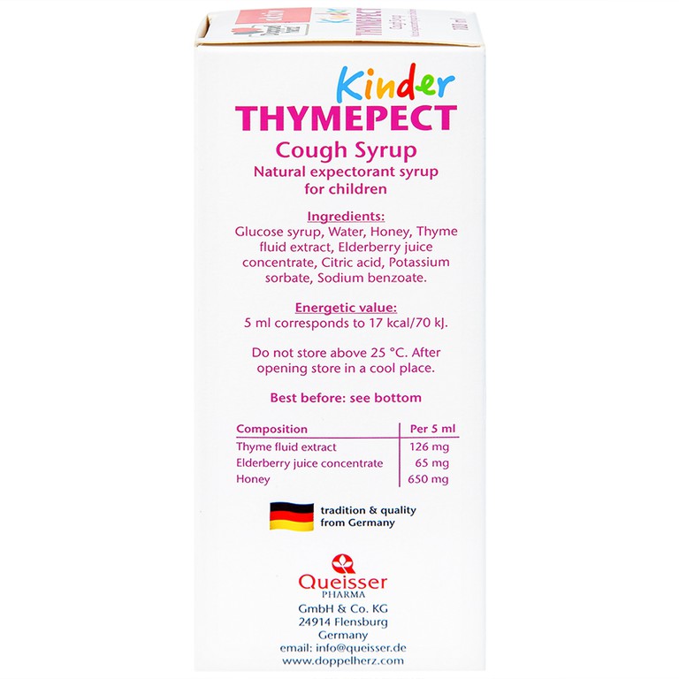 Siro Kinder Thymepect Doppelherz hỗ trợ giảm ho do có đờm, giảm kích ứng đường hô hấp (100ml)