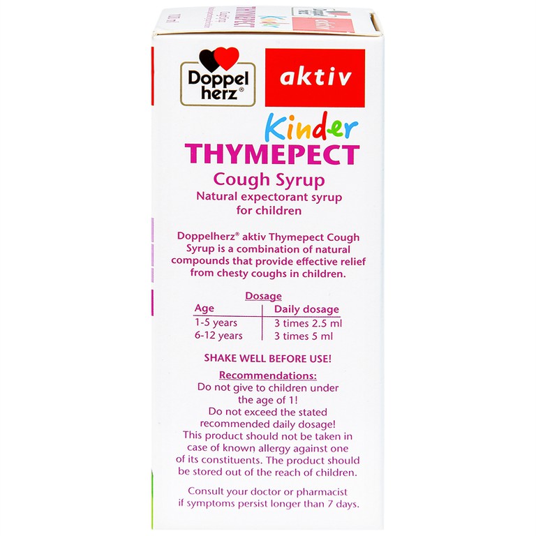 Siro Kinder Thymepect Doppelherz hỗ trợ giảm ho do có đờm, giảm kích ứng đường hô hấp (100ml)