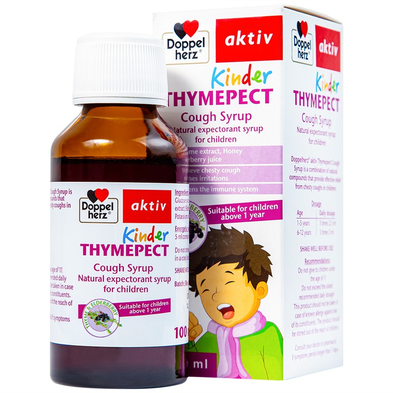 Siro Kinder Thymepect Doppelherz hỗ trợ giảm ho do có đờm, giảm kích ứng đường hô hấp (100ml)