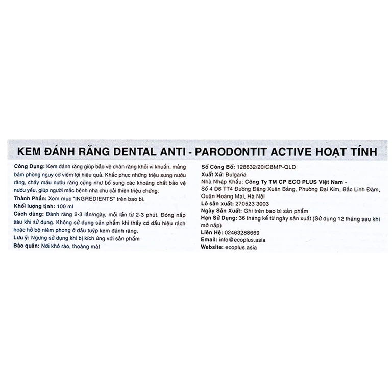 Kem đánh răng Dental Pro Anti Parodontit đặc trị viêm nướu, loại bỏ mảng bám ố vàng trên răng (75ml)