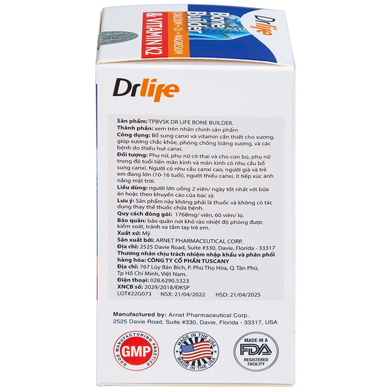 Viên uống Bone Builder Drlife bổ sung canxi và vitamin cho xương (60 viên)