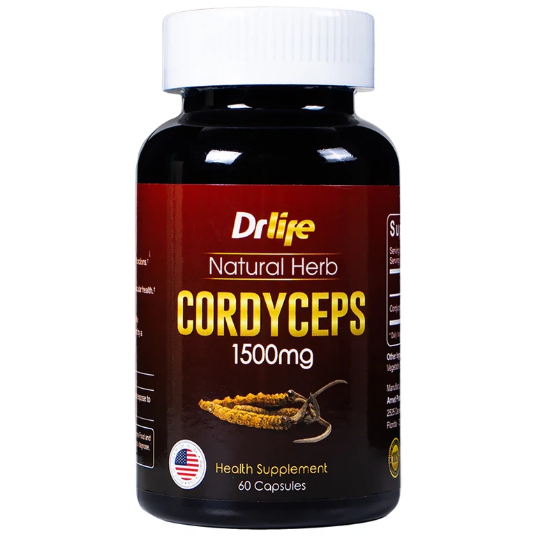 Viên uống Drlife Natural Herb Cordyceps 1500mg Arnet Pharmaceutical bổ phổi, bổ thận (60 viên)