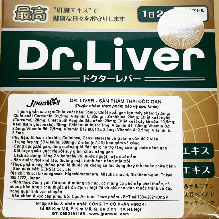 Viên uống Dr. Liver Jpanwell bổ gan, tăng cường giải độc gan (60 viên) 
