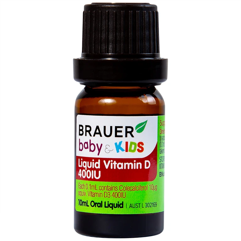 Siro Brauer Baby Kids Liquid Vitamin D 400IU bổ sung vitamin D3, tăng cường hấp thụ canxi (10ml)