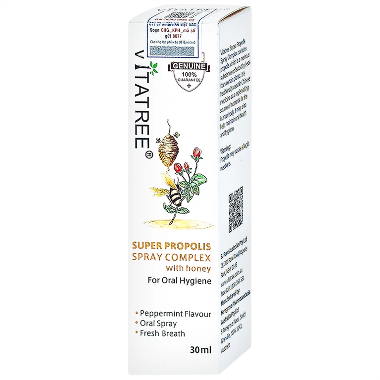 Xịt keo ong Vitatree Super Propolis Spray Complex With Honey hỗ trợ chống oxy hóa, giảm đau rát họng (30ml)
