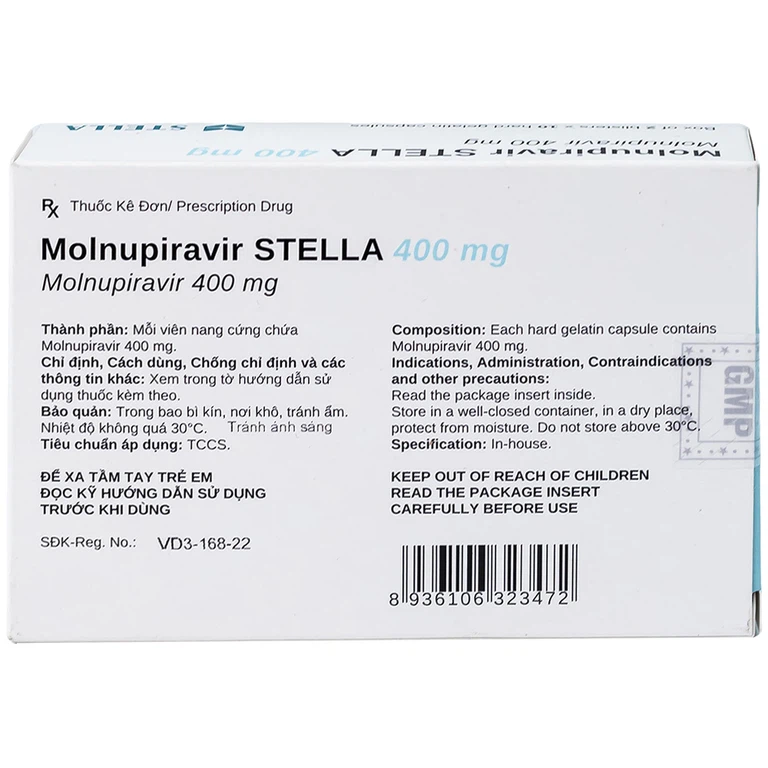 Thuốc Molnupiravir Stella 400mg điều trị Covid-19 mức độ nhẹ đến trung bình (2 vỉ x 10 viên)