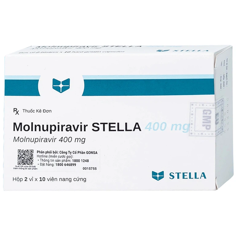 Thuốc Molnupiravir Stella 400mg điều trị Covid-19 mức độ nhẹ đến trung bình (2 vỉ x 10 viên)