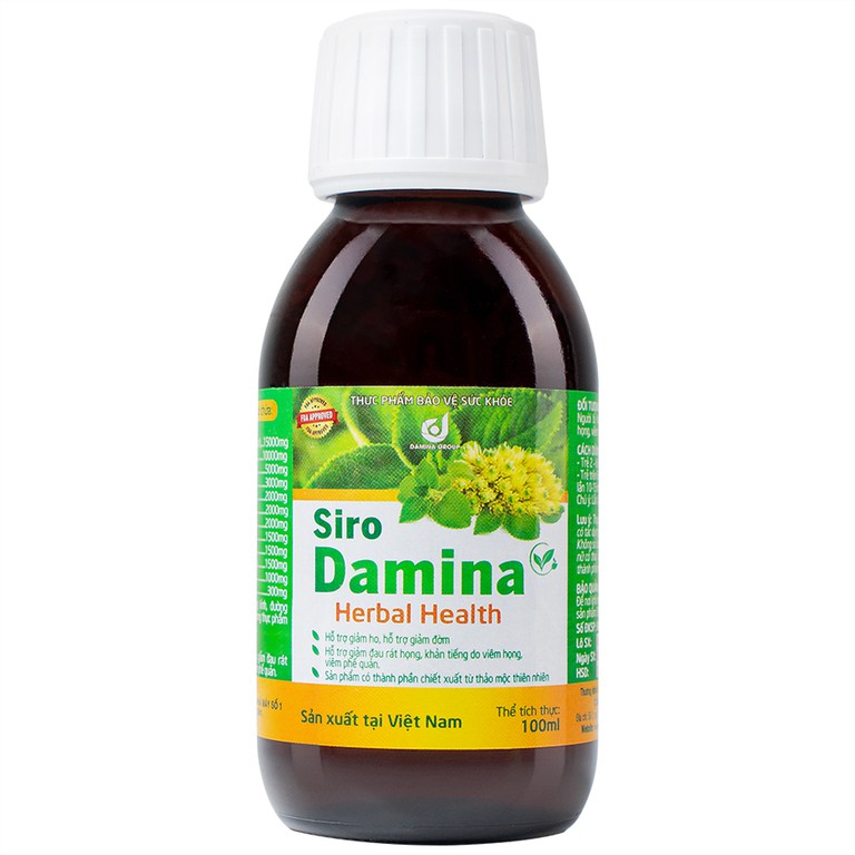 Siro Damina Herbal Health hỗ trợ giảm ho, giảm đờm, ngăn đau rát họng (100ml)