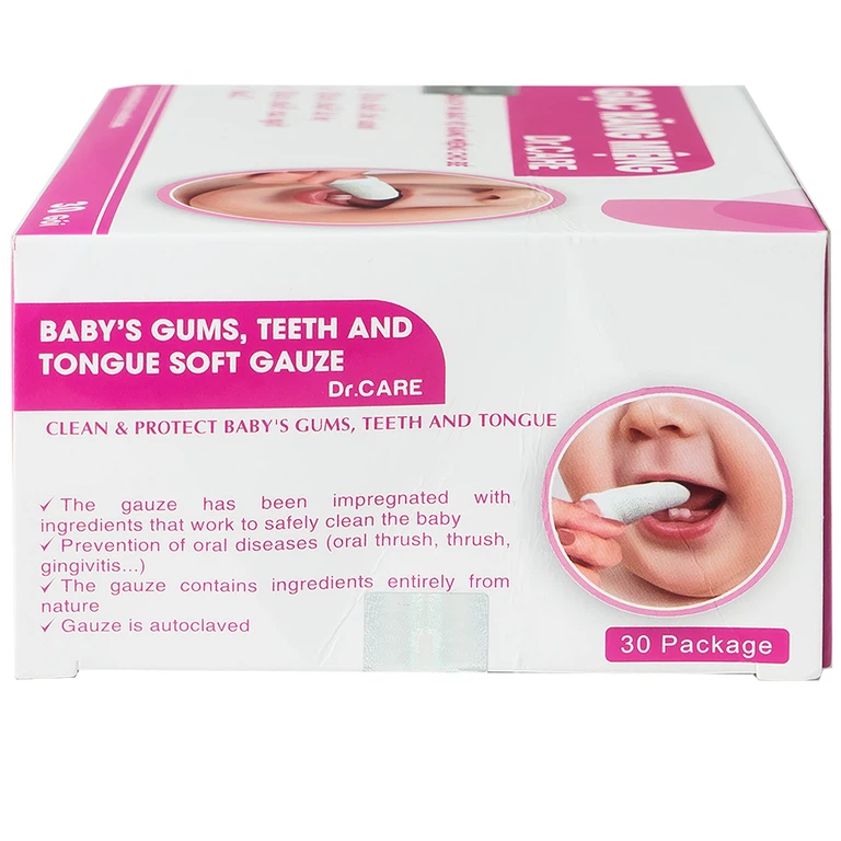 Gạc răng miệng Dr. Care Quang Xanh làm sạch lưỡi, nướu, răng, miệng cho trẻ từ sơ sinh trở lên (30 gói)