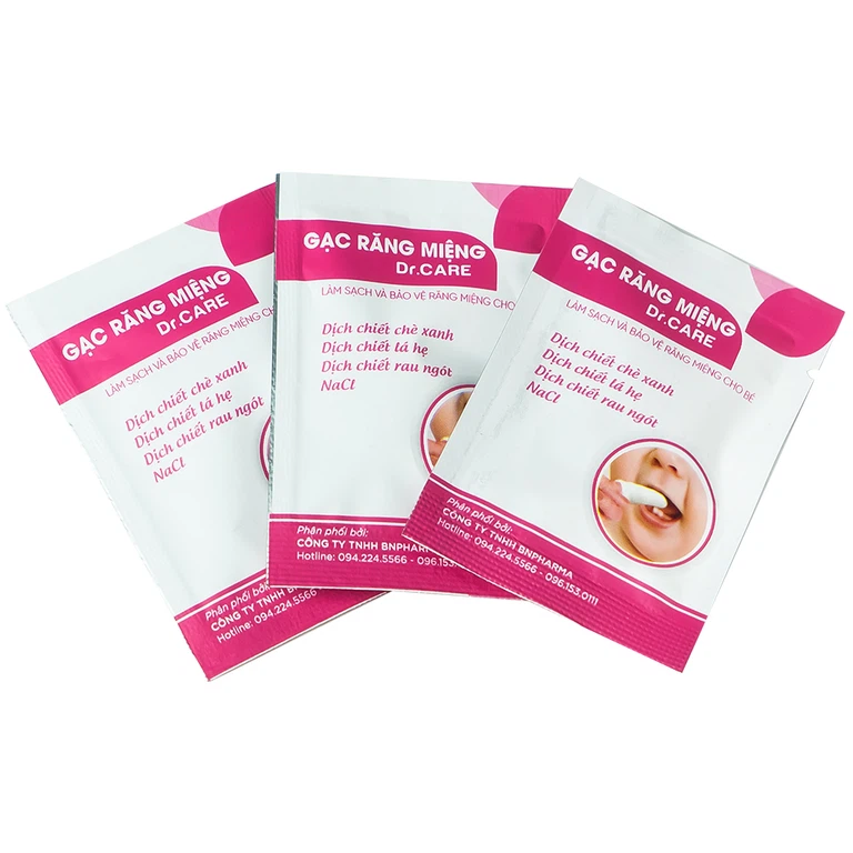 Gạc răng miệng Dr. Care Quang Xanh làm sạch lưỡi, nướu, răng, miệng cho trẻ từ sơ sinh trở lên (30 gói)