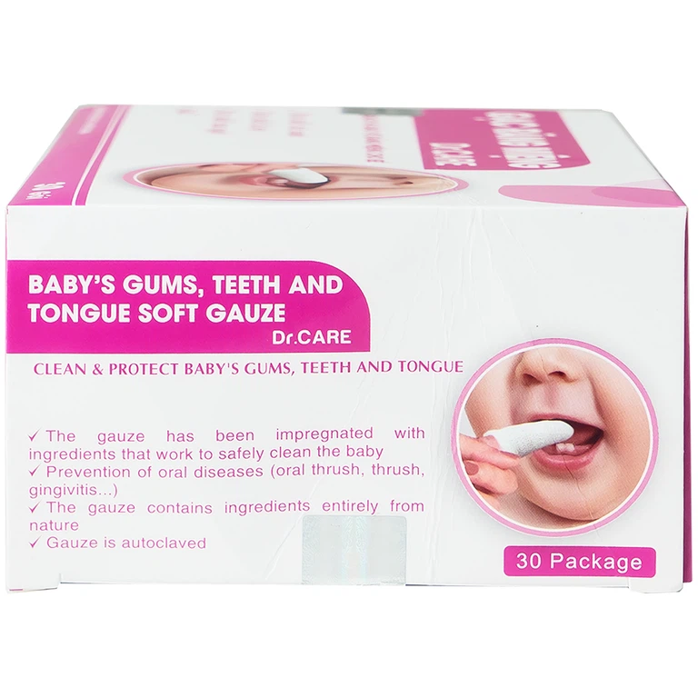 Gạc răng miệng Dr. Care Quang Xanh làm sạch lưỡi, nướu, răng, miệng cho trẻ từ sơ sinh trở lên (30 gói)