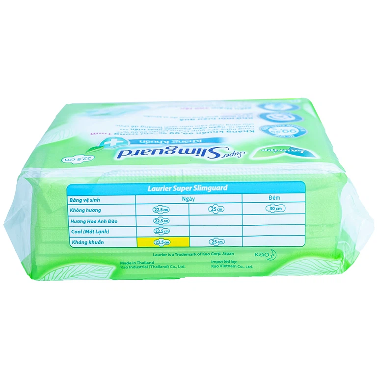 Băng vệ sinh Laurier Super Slimguard Kao kháng khuẩn 99,99%, ngăn nấm Candida (1mm - 8 miếng)