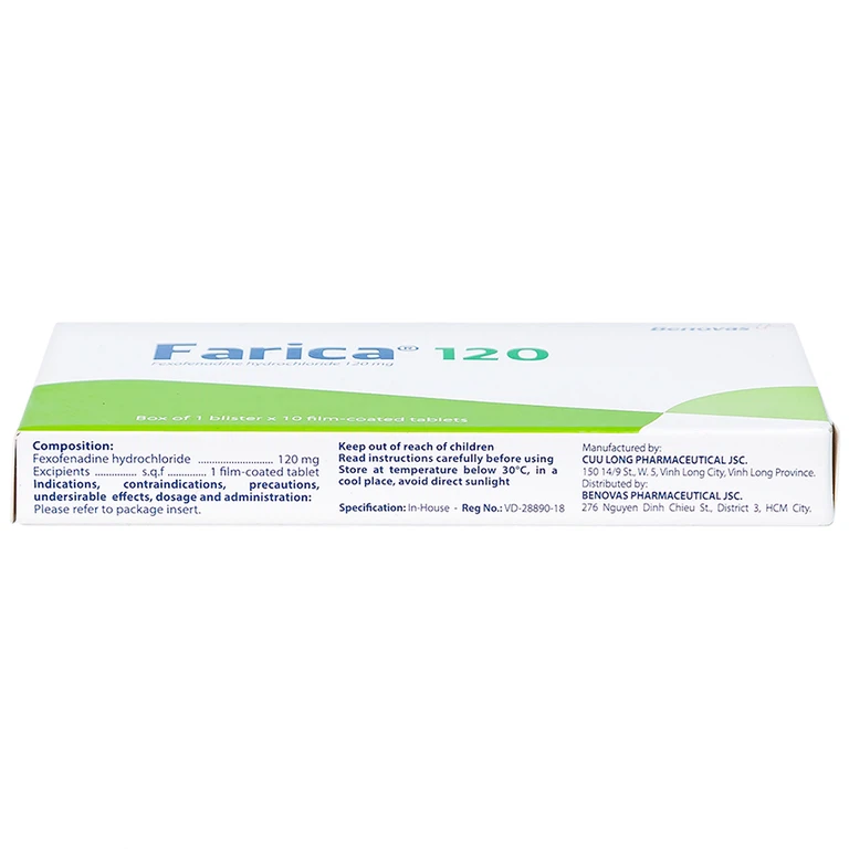 Thuốc Farica 120 Benovas điều trị viêm mũi dị ứng theo mùa (1 vỉ x 10 viên)