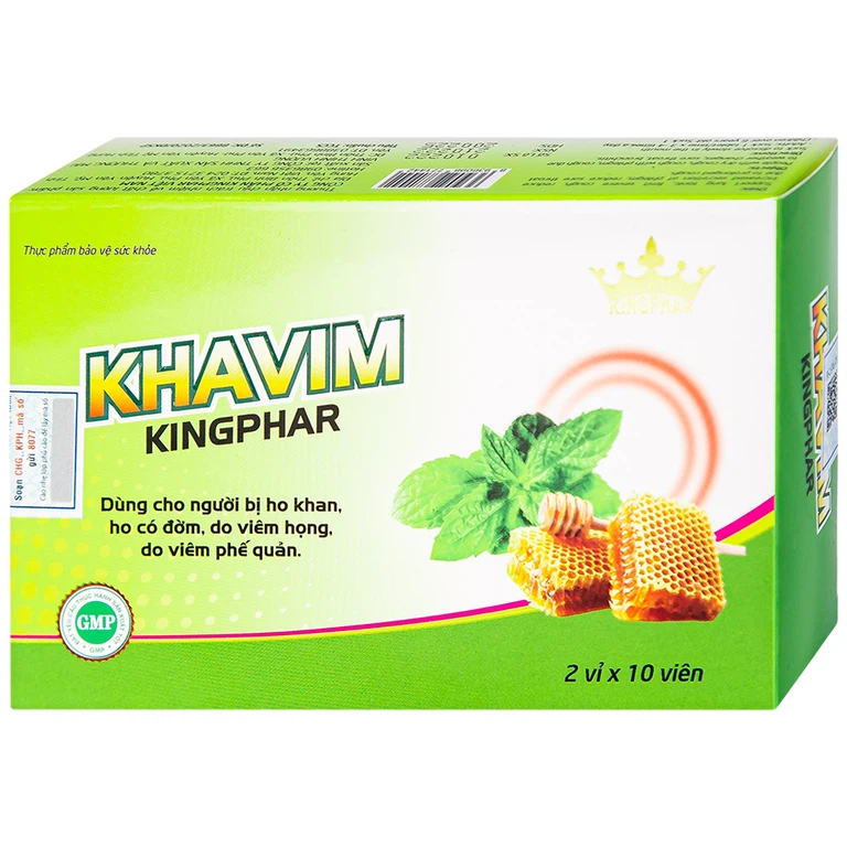 Viên ngậm Khavim Kingphar dùng cho người bị ho khan, ho có đờm (2 vỉ x 10 viên)