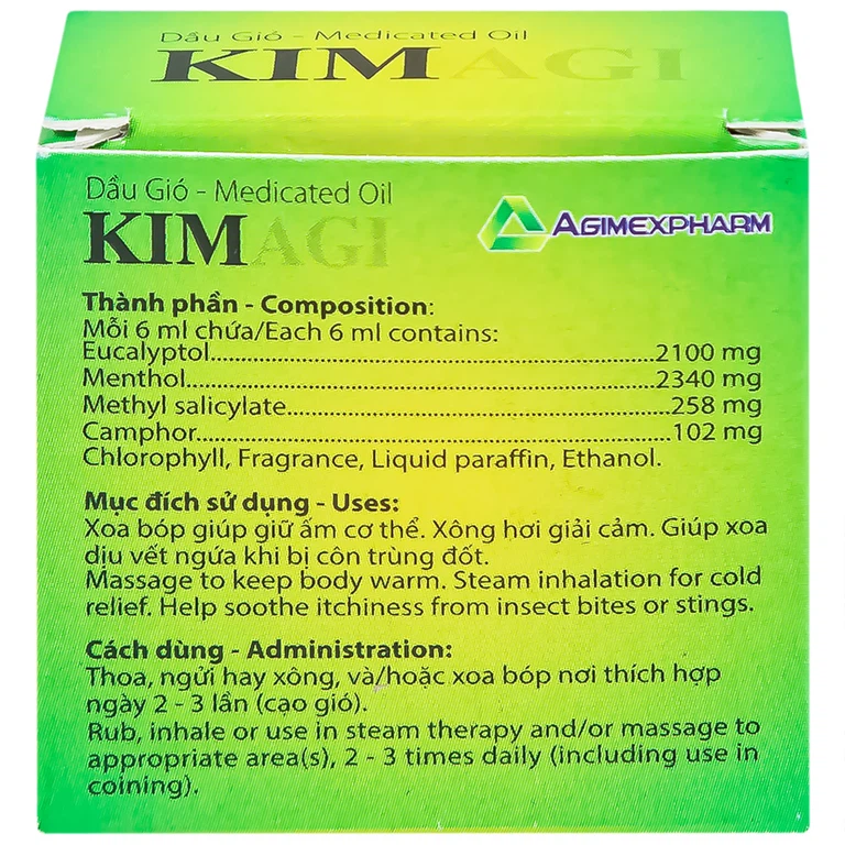 Dầu gió Kimagi Agimexpharm giữ ấm cơ thể, xông hơi giải cảm (10 chai x 6ml)