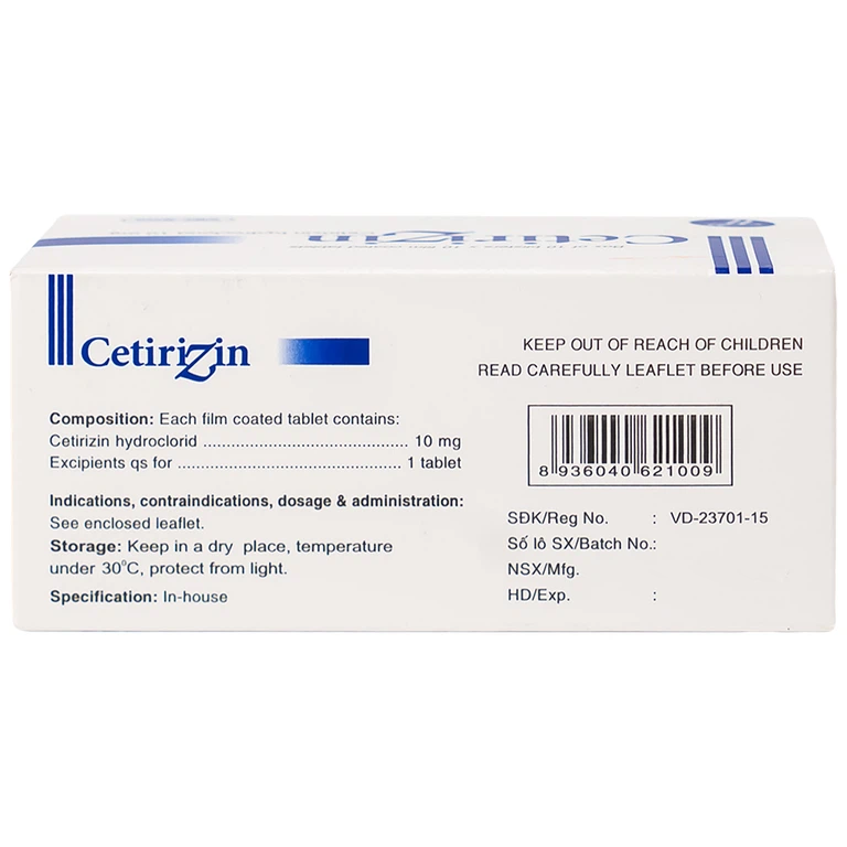 Thuốc Cetirizin 10mg Trường Thọ trị ngứa ngoài da do dị ứng (10 vỉ x 10 viên)