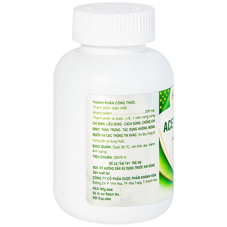 Thuốc Acetylcystein 200mg Khapharco tiêu nhầy trong bệnh viêm phế quản, bệnh nhầy nhớt (190 viên)