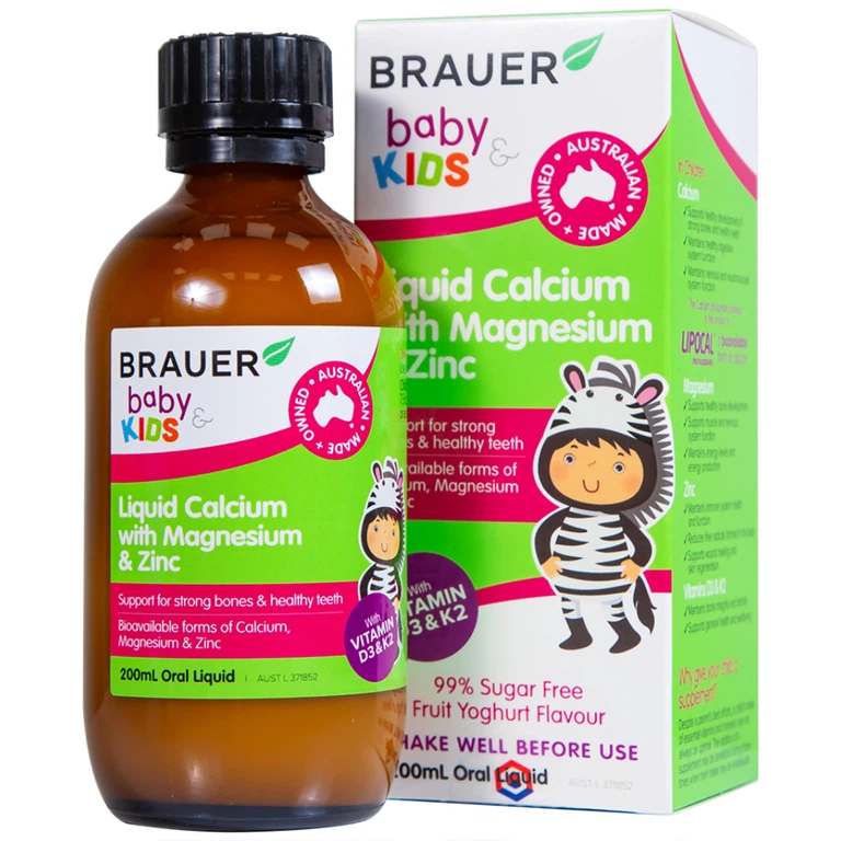 Siro Brauer Baby Kids Liquid Calcium With Magnesium And Zinc 200ml hỗ trợ xương, răng chắc khỏe